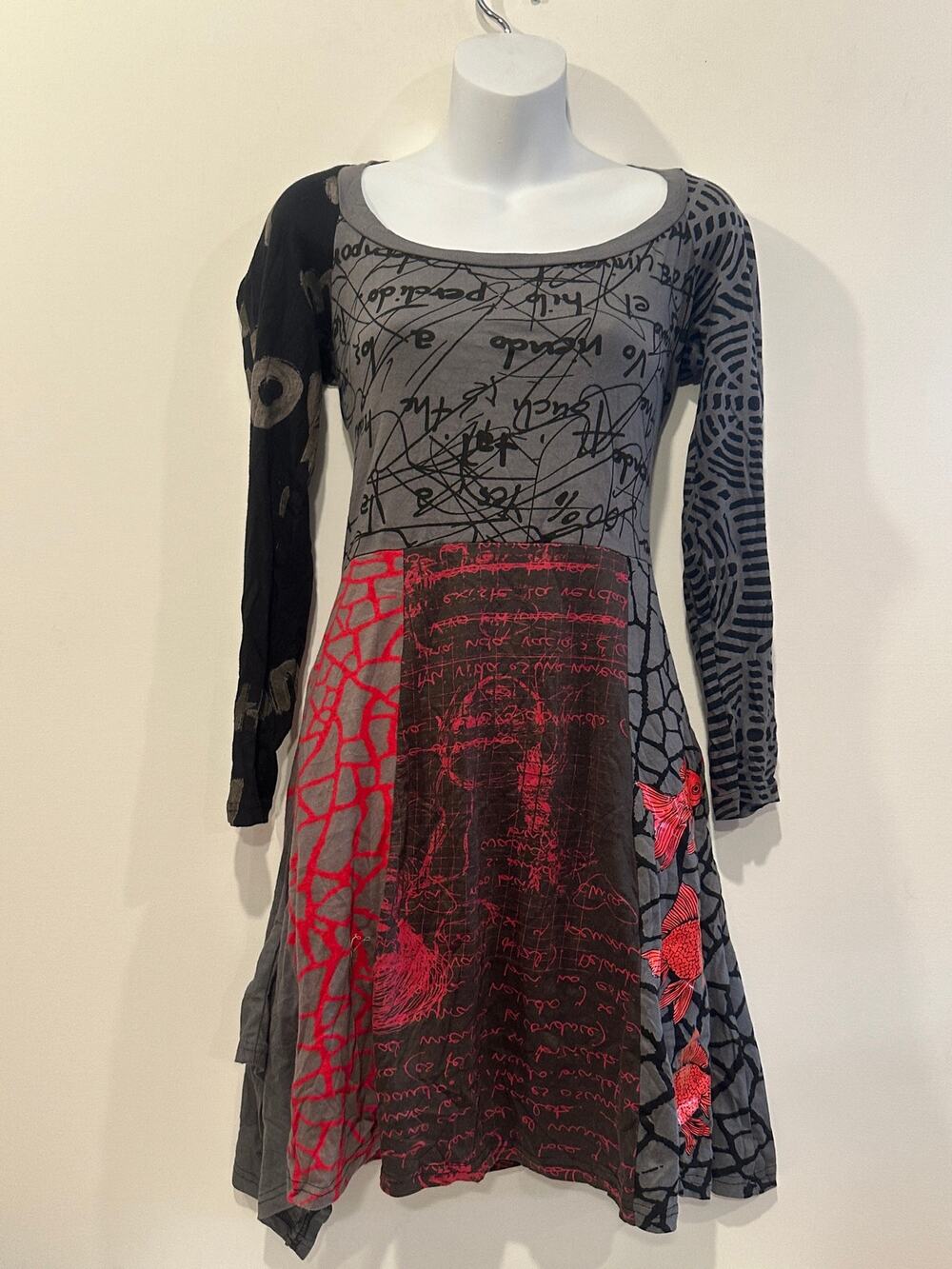 Desigual Vintage Y2K Goldfish Script Graphic Long Sleeve Tunic Dress Medium